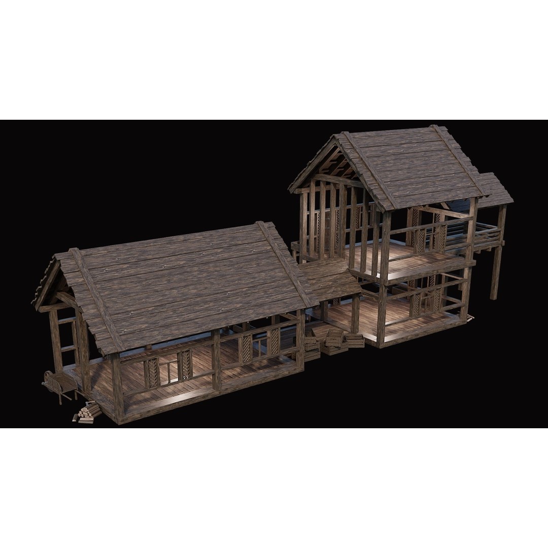 Medieval Village House 3D Model – Low Poly Game Asset, FBX & OBJ - View 11