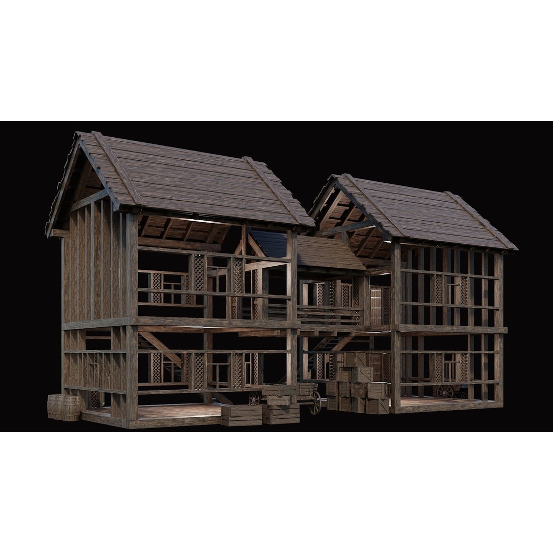 Medieval Village House 3D Model – Low Poly Game Asset, FBX & OBJ - View 29