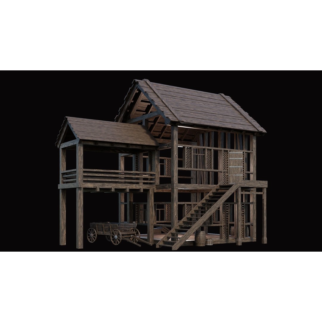 Medieval Village House 3D Model – Low Poly Game Asset, FBX & OBJ - View 3
