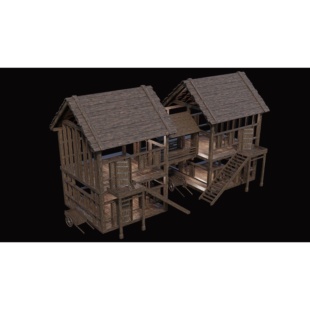 Medieval Village House 3D Model – Low Poly Game Asset, FBX & OBJ - View 30