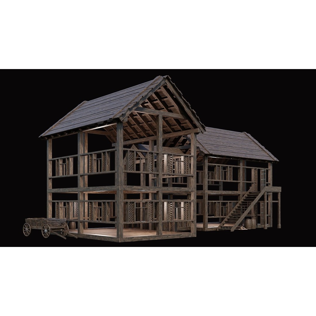 Medieval Village House 3D Model – Low Poly Game Asset, FBX & OBJ - View 33
