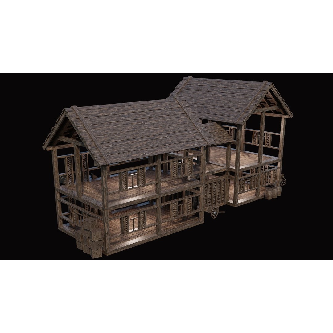Medieval Village House 3D Model – Low Poly Game Asset, FBX & OBJ - View 36