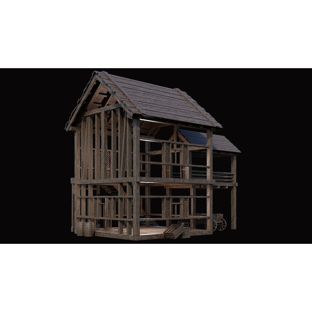 Medieval Village House 3D Model – Low Poly Game Asset, FBX & OBJ - View 4