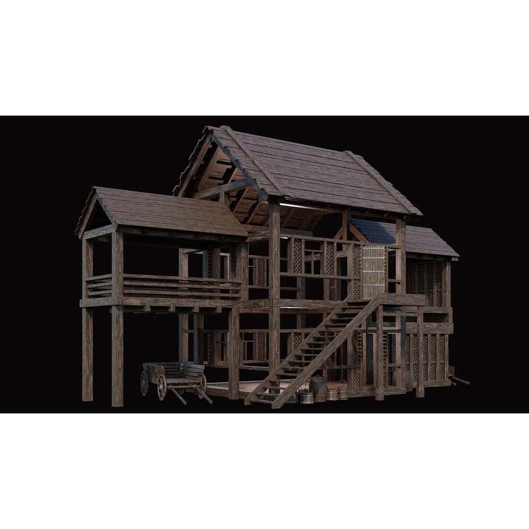 Medieval Village House 3D Model – Low Poly Game Asset, FBX & OBJ - View 48