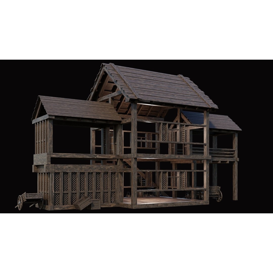 Medieval Village House 3D Model – Low Poly Game Asset, FBX & OBJ - View 49