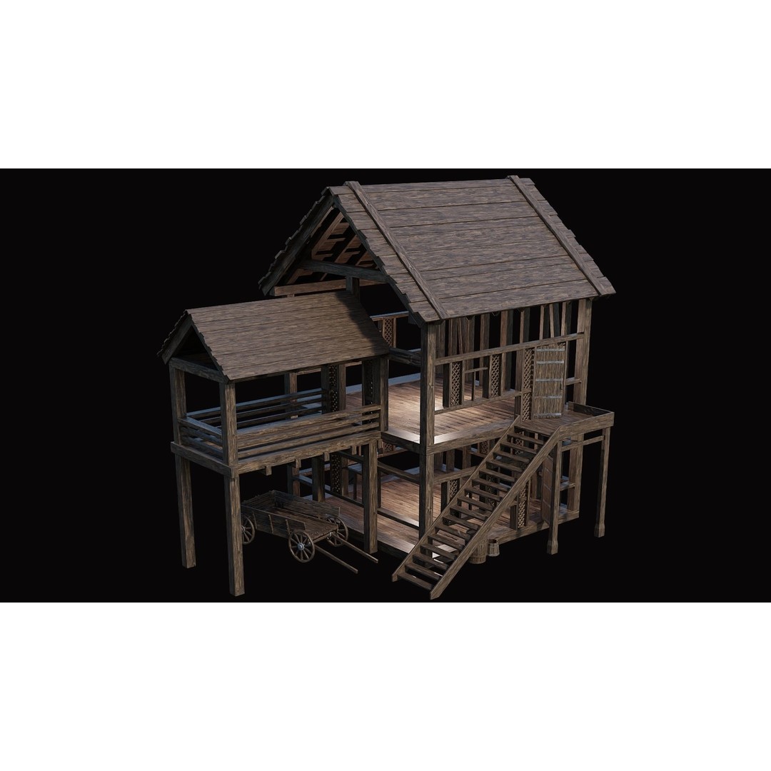 Medieval Village House 3D Model – Low Poly Game Asset, FBX & OBJ - View 5