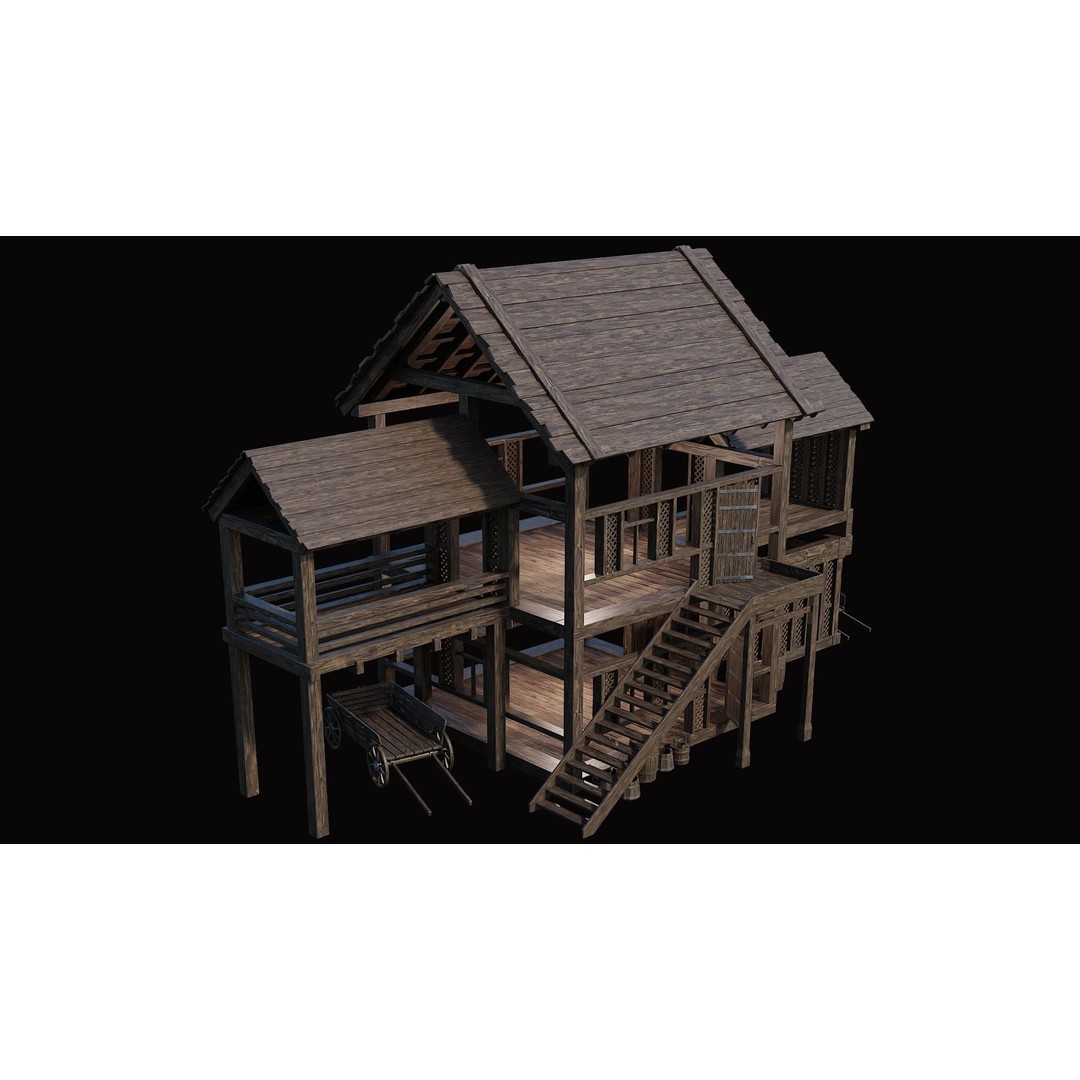 Medieval Village House 3D Model – Low Poly Game Asset, FBX & OBJ - View 50