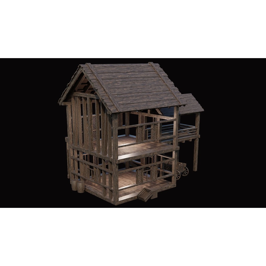 Medieval Village House 3D Model – Low Poly Game Asset, FBX & OBJ - View 6