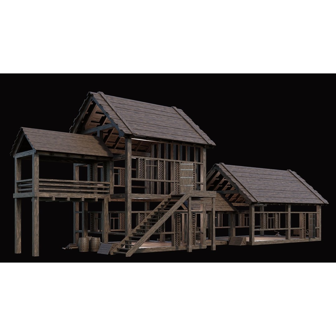 Medieval Village House 3D Model – Low Poly Game Asset, FBX & OBJ - View 8
