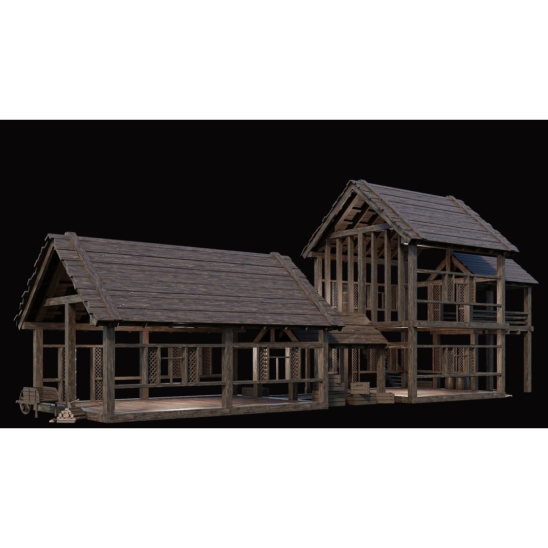 Medieval Village House 3D Model – Low Poly Game Asset, FBX & OBJ - View 9
