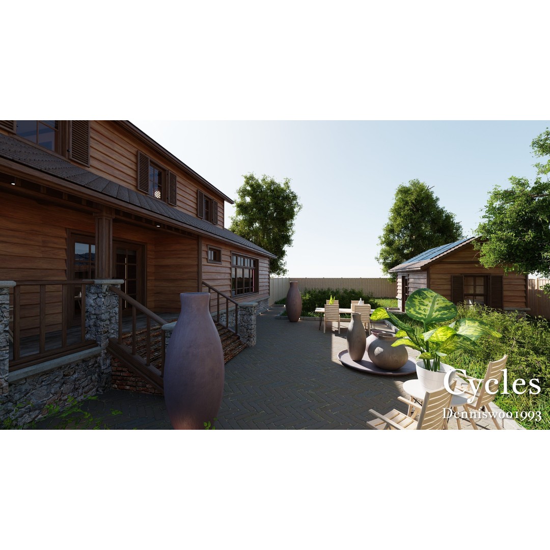 Modular Classic American House 3D Model – Low Poly Game Asset, Blender, FBX - View 10