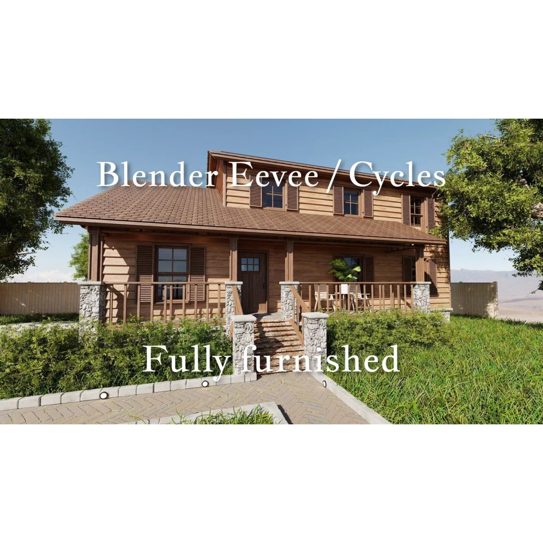 Modular Classic American House 3D Model – Low Poly Game Asset, Blender, FBX - View 2