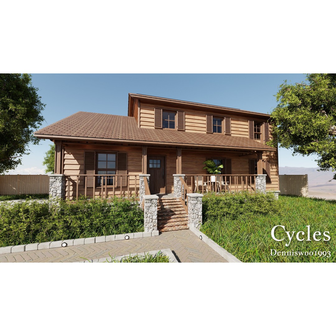 Modular Classic American House 3D Model – Low Poly Game Asset, Blender, FBX - View 4