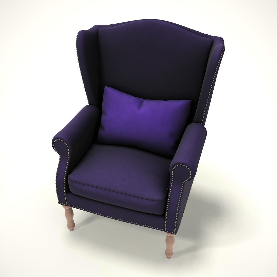 Wingback Chair 3D Model – Low Poly Farmhouse Furniture, Blender, FBX - View 10