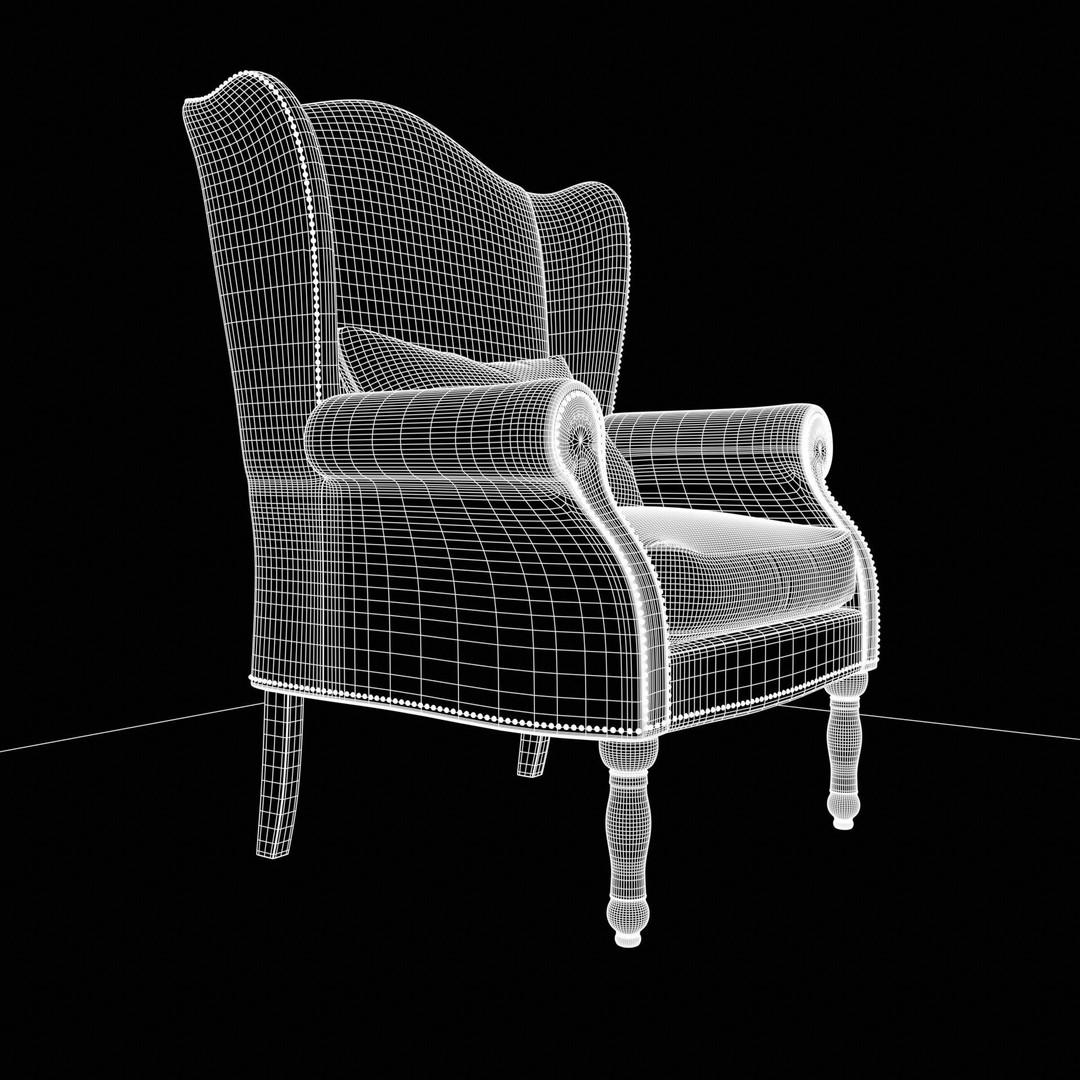 Wingback Chair 3D Model – Low Poly Farmhouse Furniture, Blender, FBX - View 14