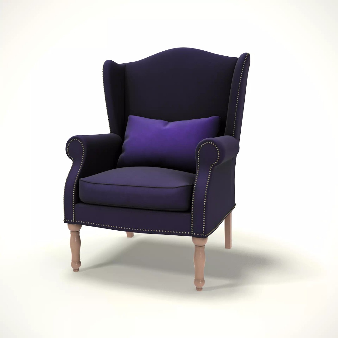 Wingback Chair 3D Model – Low Poly Farmhouse Furniture, Blender, FBX - View 2