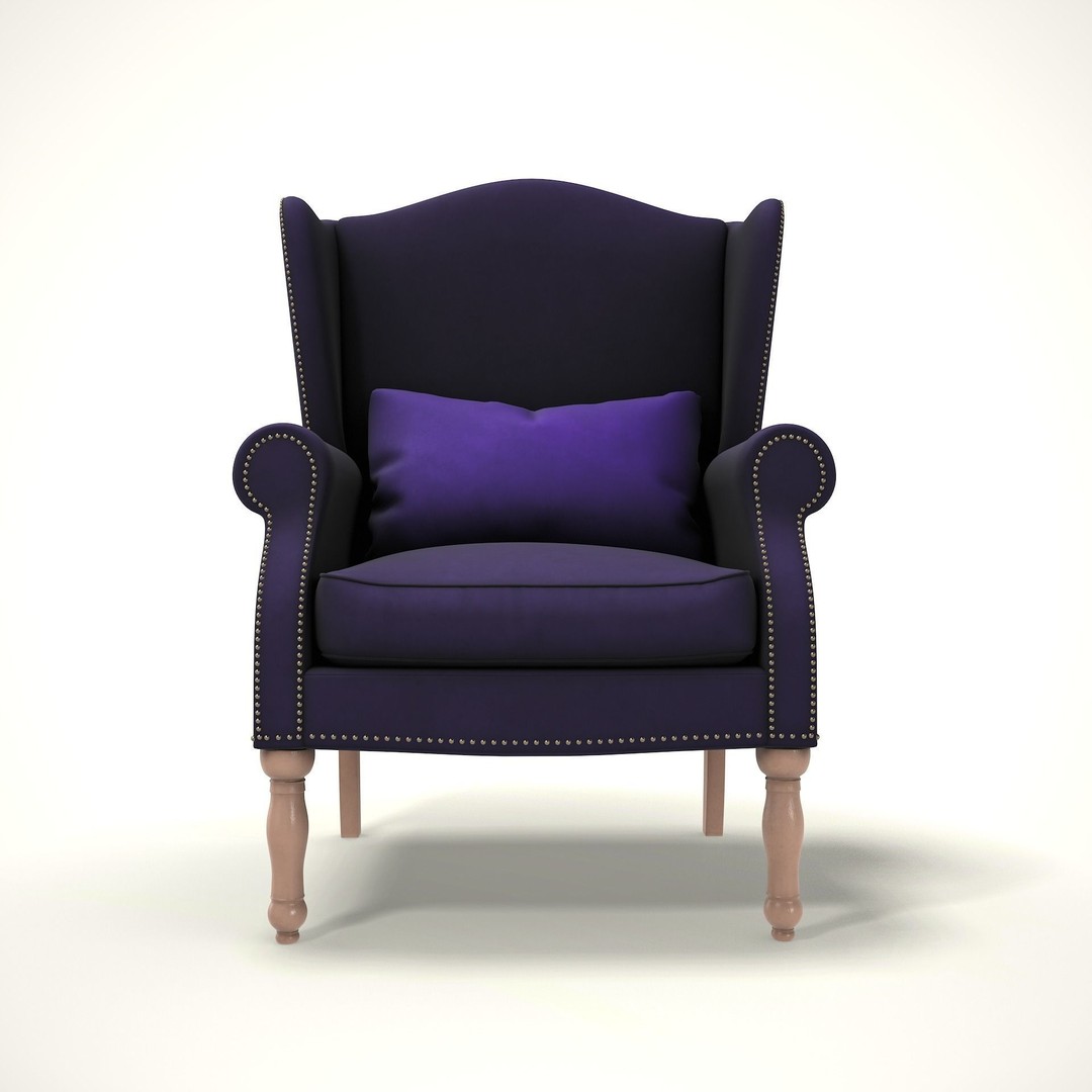 Wingback Chair 3D Model – Low Poly Farmhouse Furniture, Blender, FBX - View 3