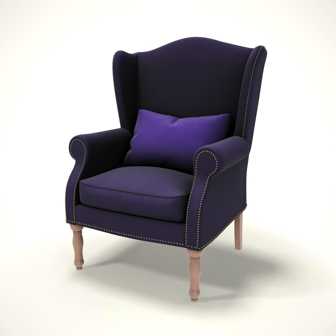 Wingback Chair 3D Model – Low Poly Farmhouse Furniture, Blender, FBX - View 4
