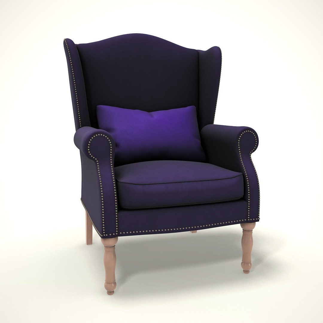 Wingback Chair 3D Model – Low Poly Farmhouse Furniture, Blender, FBX - View 5