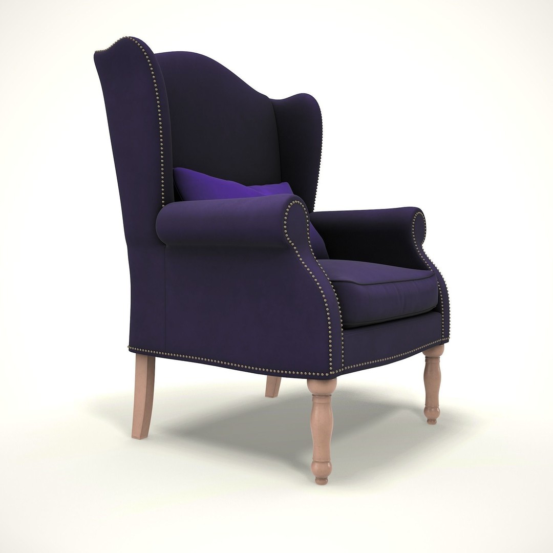 Wingback Chair 3D Model – Low Poly Farmhouse Furniture, Blender, FBX - View 6