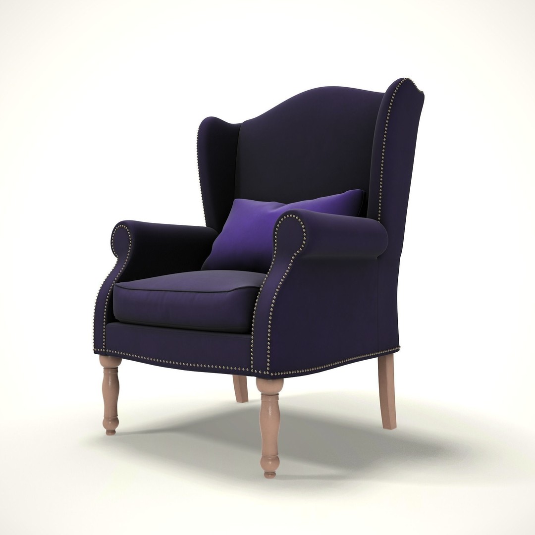 Wingback Chair 3D Model – Low Poly Farmhouse Furniture, Blender, FBX - View 7