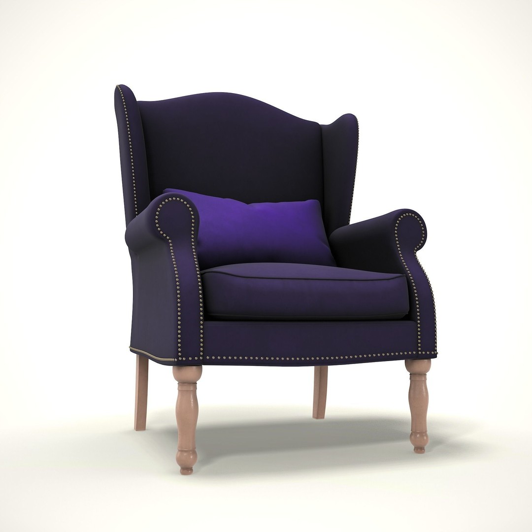 Wingback Chair 3D Model – Low Poly Farmhouse Furniture, Blender, FBX - View 8