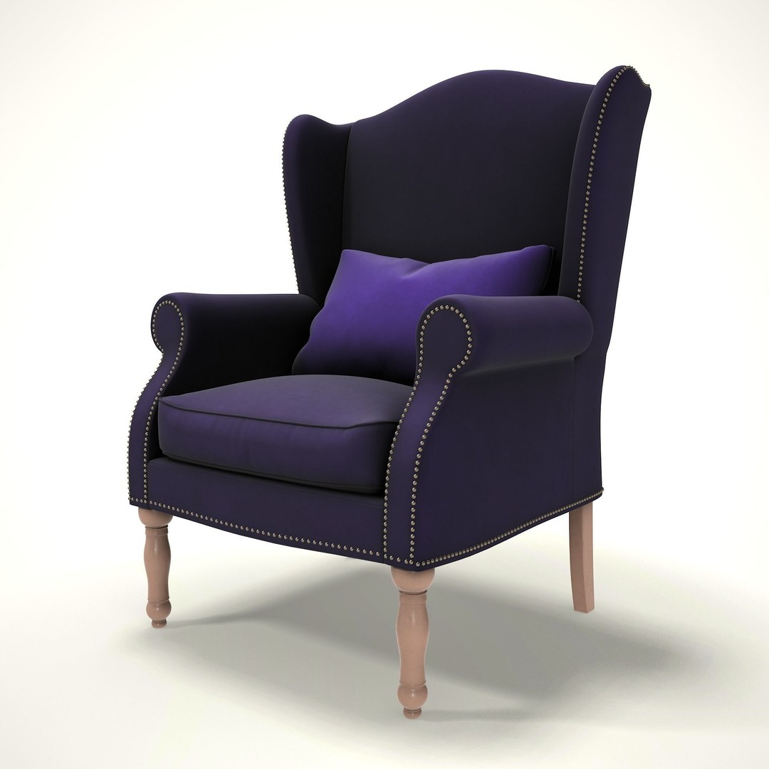 Wingback Chair 3D Model – Low Poly Farmhouse Furniture, Blender, FBX - View 9