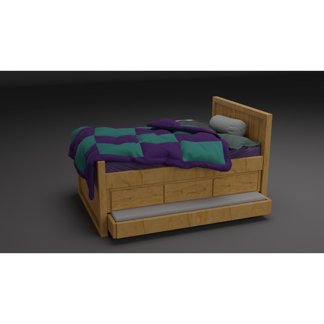 Kids Bedroom 3D Model – Low Poly Furniture Set for Games - View 5