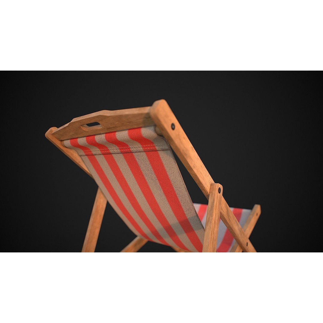 Wood Beach Chair 3D Model – Low Poly Game Ready Asset, PBR Textures - View 10