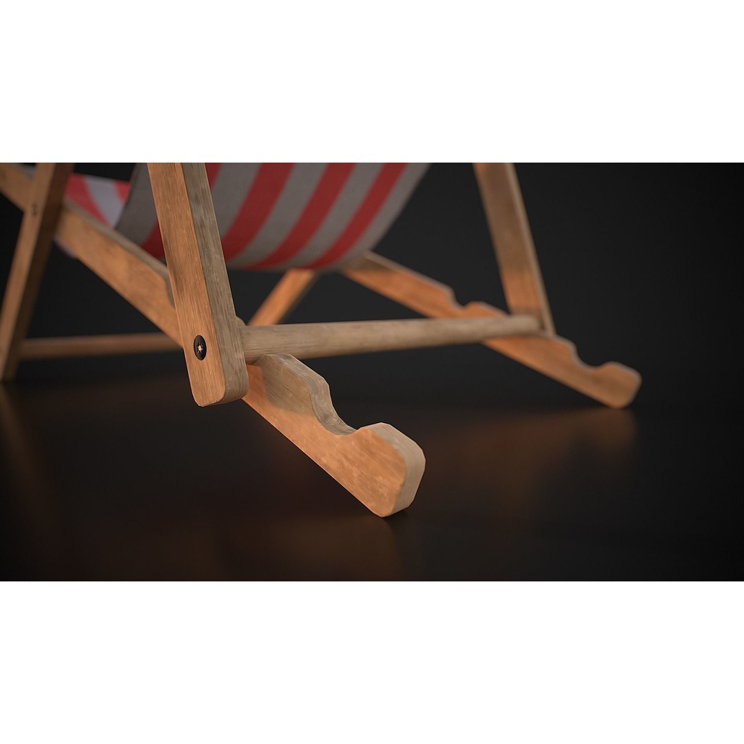 Wood Beach Chair 3D Model – Low Poly Game Ready Asset, PBR Textures - View 12