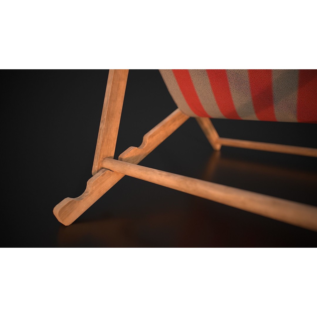 Wood Beach Chair 3D Model – Low Poly Game Ready Asset, PBR Textures - View 13