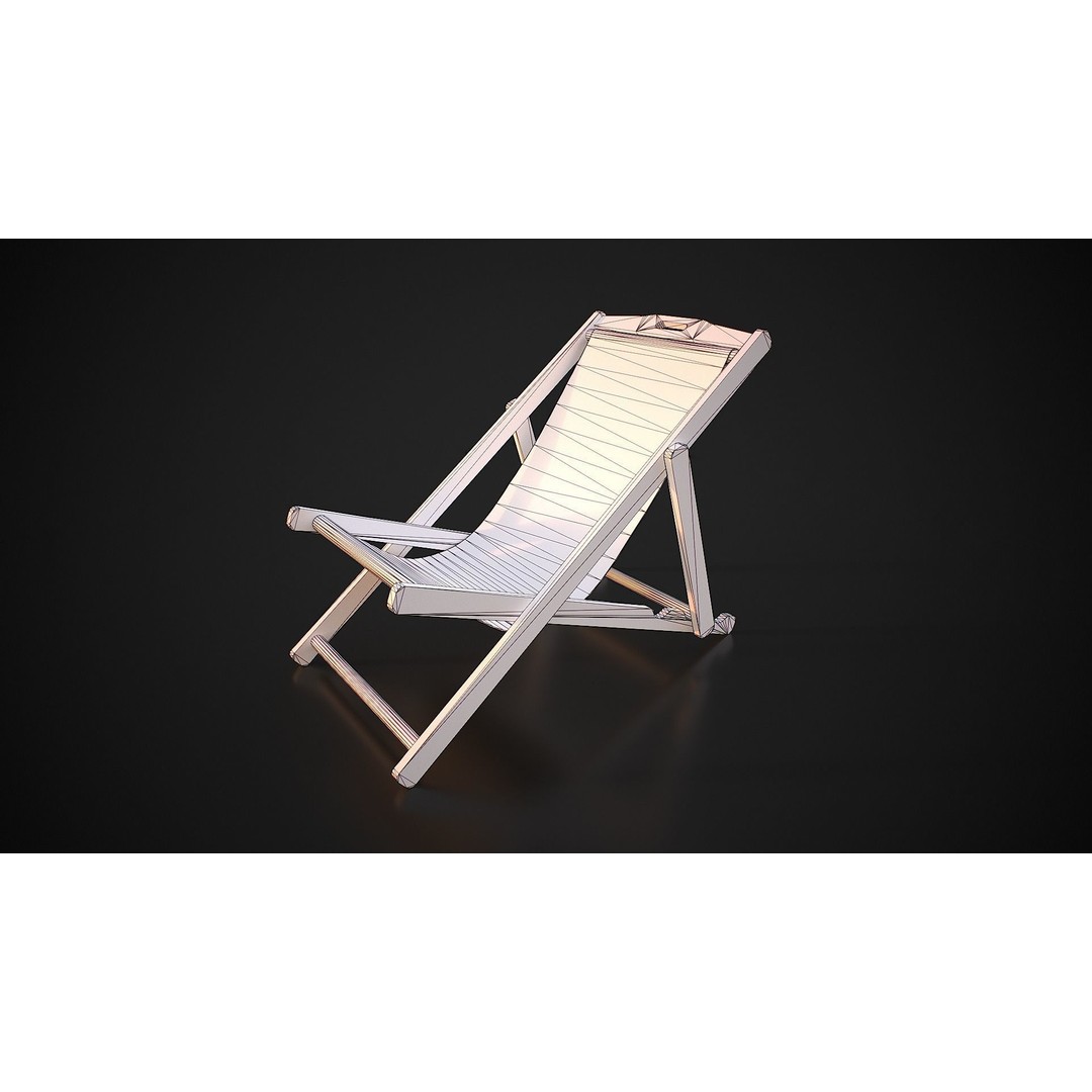Wood Beach Chair 3D Model – Low Poly Game Ready Asset, PBR Textures - View 14