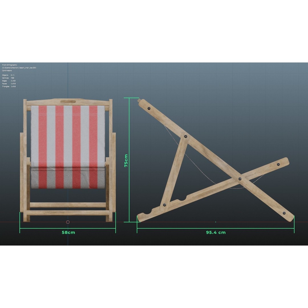 Wood Beach Chair 3D Model – Low Poly Game Ready Asset, PBR Textures - View 15