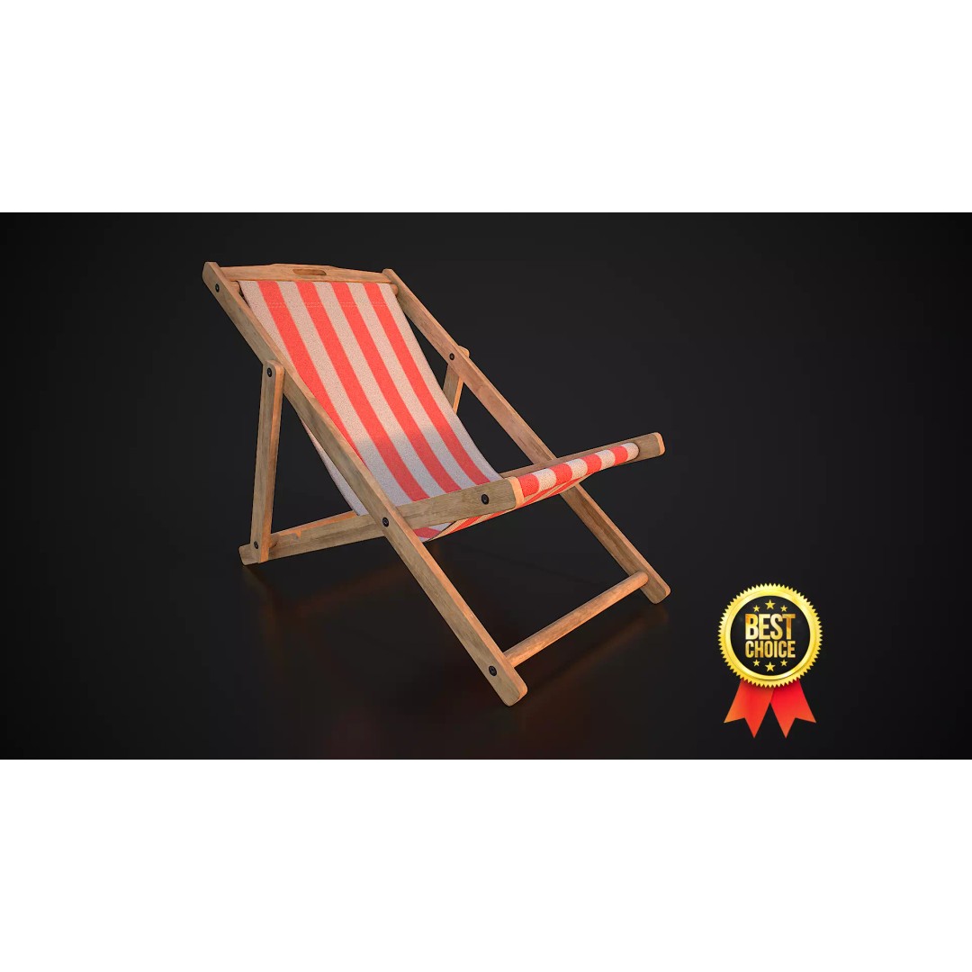 Wood Beach Chair 3D Model – Low Poly Game Ready Asset, PBR Textures - View 2
