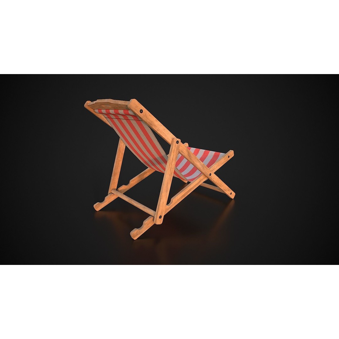 Wood Beach Chair 3D Model – Low Poly Game Ready Asset, PBR Textures - View 3