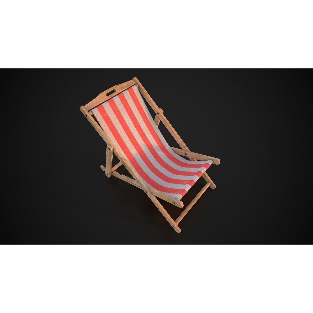 Wood Beach Chair 3D Model – Low Poly Game Ready Asset, PBR Textures - View 4