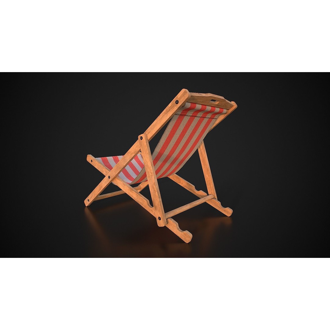 Wood Beach Chair 3D Model – Low Poly Game Ready Asset, PBR Textures - View 5