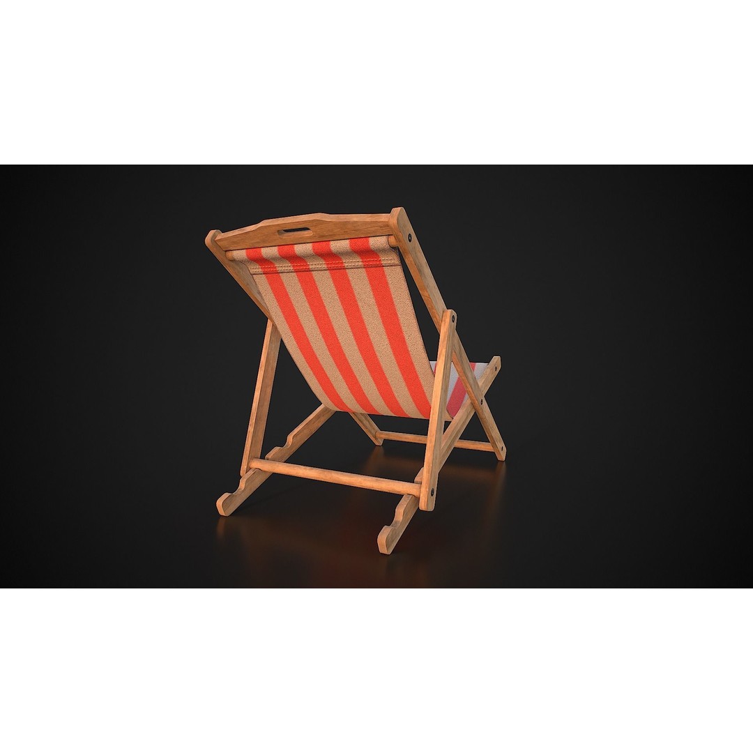 Wood Beach Chair 3D Model – Low Poly Game Ready Asset, PBR Textures - View 7