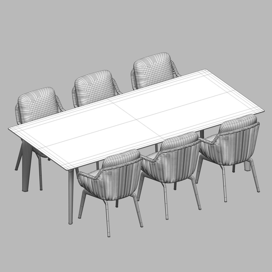 Outdoor Garden Woven Dining Set 3D Model – PBR Textures, FBX