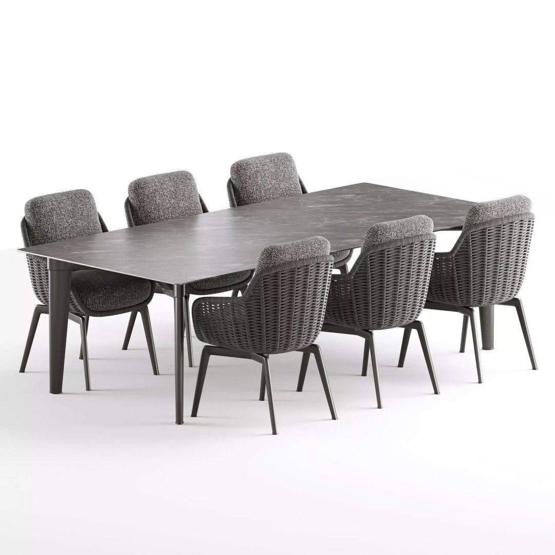 Outdoor Garden Woven Dining Set 3D Model – PBR Textures, FBX - View 2