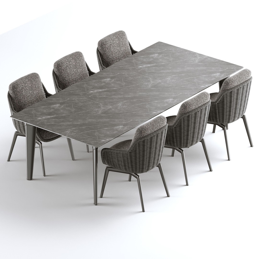 Outdoor Garden Woven Dining Set 3D Model – PBR Textures, FBX - View 3