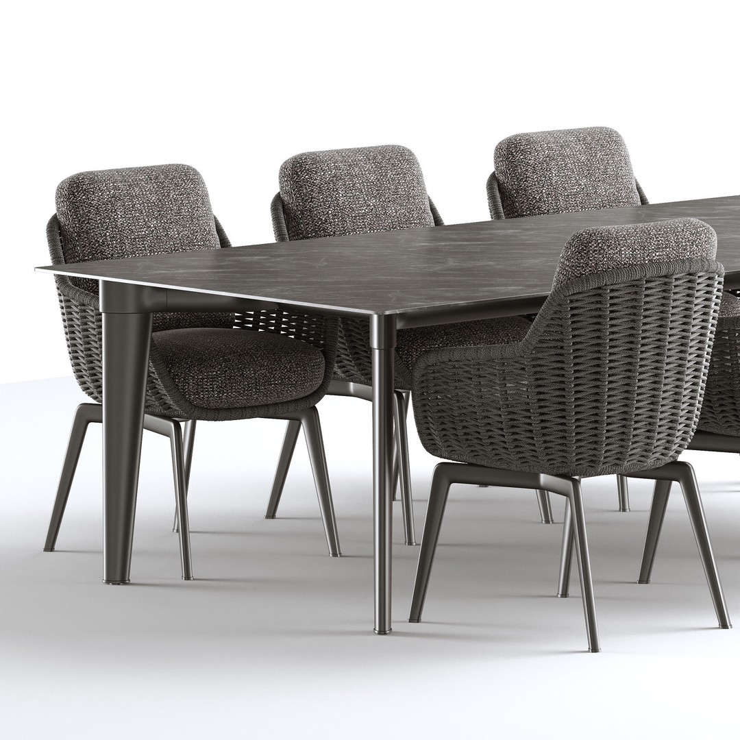 Outdoor Garden Woven Dining Set 3D Model – PBR Textures, FBX - View 5