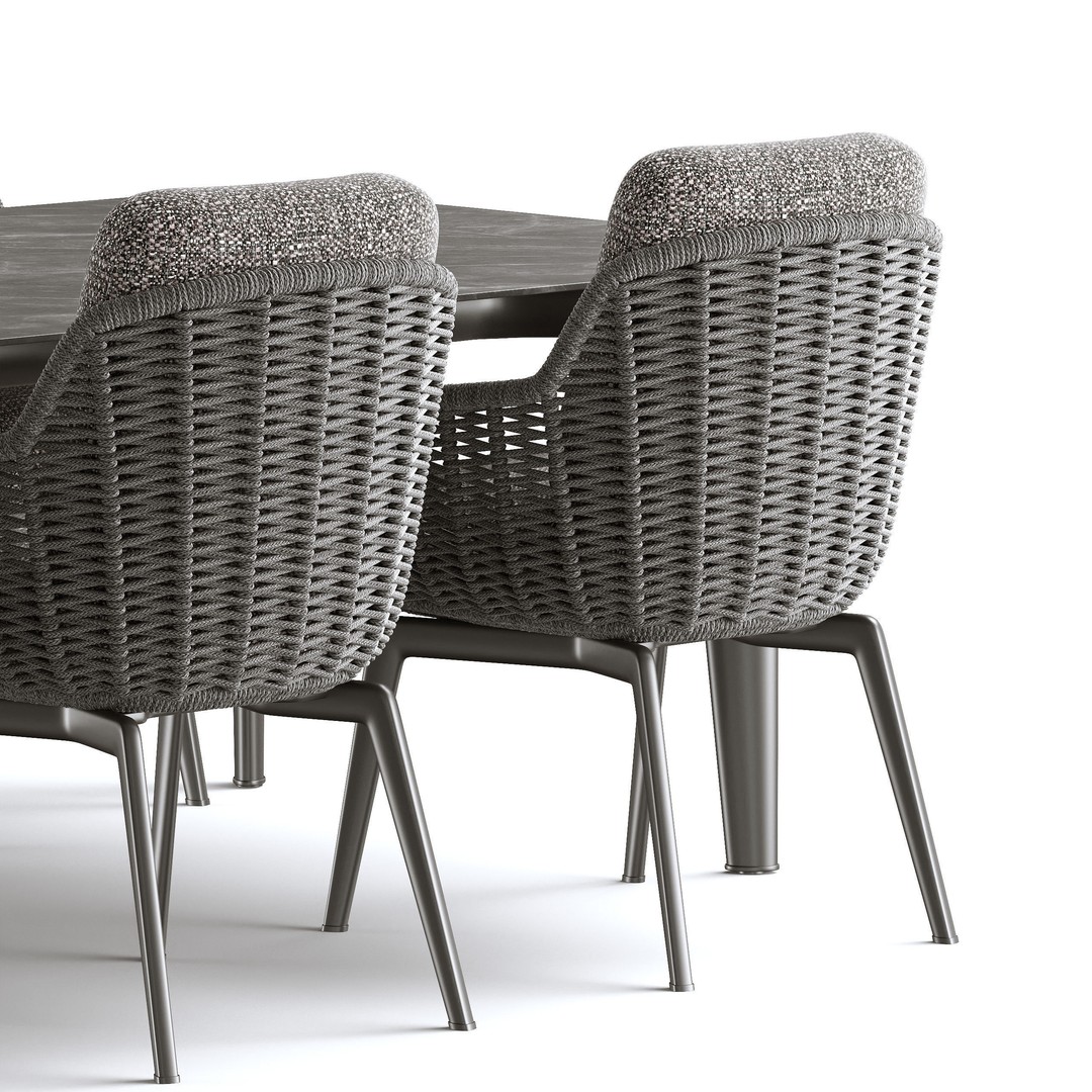 Outdoor Garden Woven Dining Set 3D Model – PBR Textures, FBX - View 6