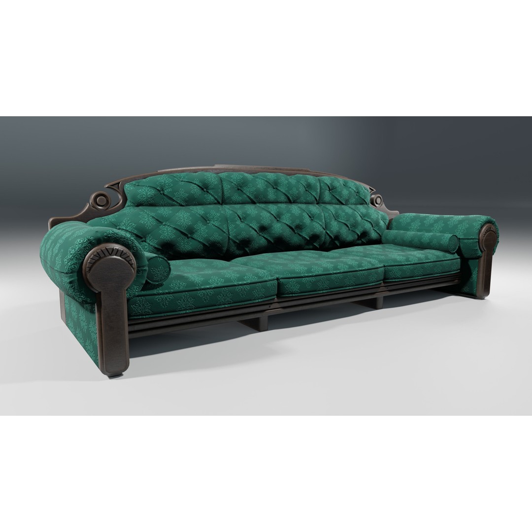 Vintage Sofa 3D Model – Low Poly Game Asset, PBR Textures, Blender - View 12