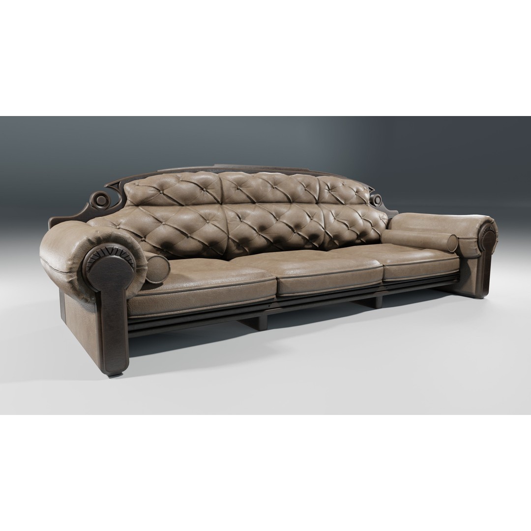 Vintage Sofa 3D Model – Low Poly Game Asset, PBR Textures, Blender - View 13