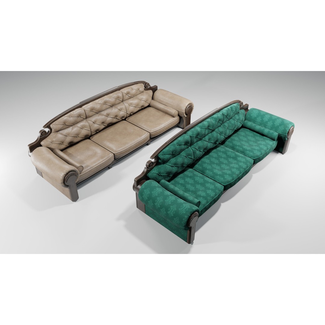 Vintage Sofa 3D Model – Low Poly Game Asset, PBR Textures, Blender - View 19