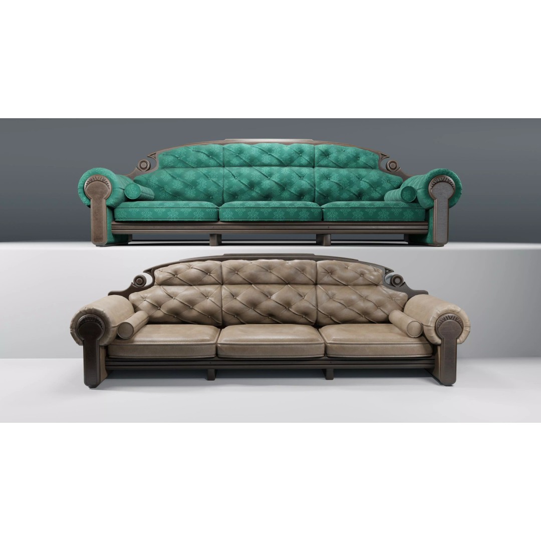 Vintage Sofa 3D Model – Low Poly Game Asset, PBR Textures, Blender - View 2