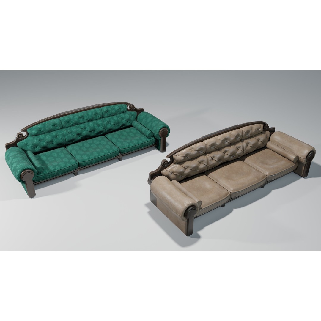 Vintage Sofa 3D Model – Low Poly Game Asset, PBR Textures, Blender - View 20