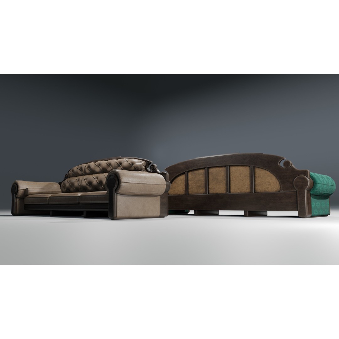 Vintage Sofa 3D Model – Low Poly Game Asset, PBR Textures, Blender - View 21