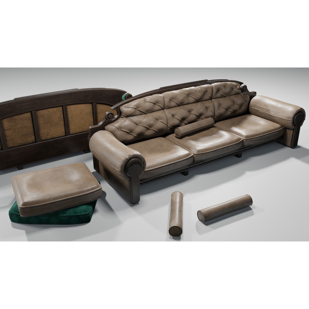Vintage Sofa 3D Model – Low Poly Game Asset, PBR Textures, Blender - View 5